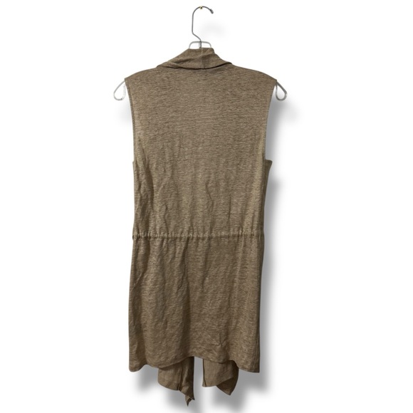 Lafayette 148 Linen Waterfall Vest Cardigan Tan Sleeveless Women’s Small - Picture 2 of 7